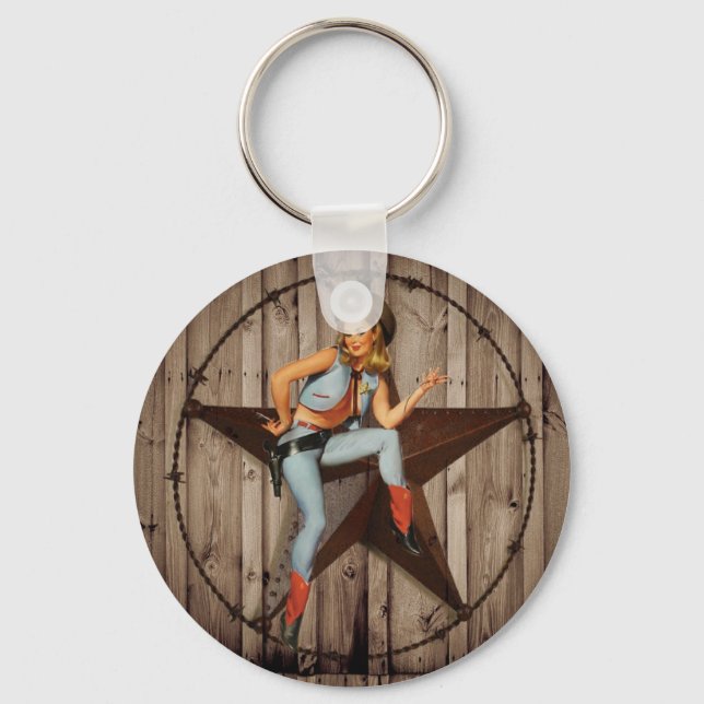 Barn Wood Texas Star western country Cowgirl Key Ring (Front)