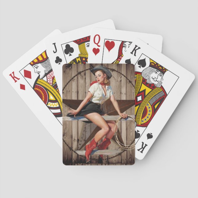 Barn Wood Texas Star western country Cowgirl Playing Cards (Back)