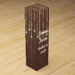 Barn Wood Wedding Lights Wine Box<br><div class="desc">Hanging light string on barn wood for newlyweds.
Text is editable.</div>