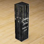 Barn Wood Wedding Lights Wine Box<br><div class="desc">Hanging light string on dark grey rustic barn wood for newlyweds.
Text is editable.</div>