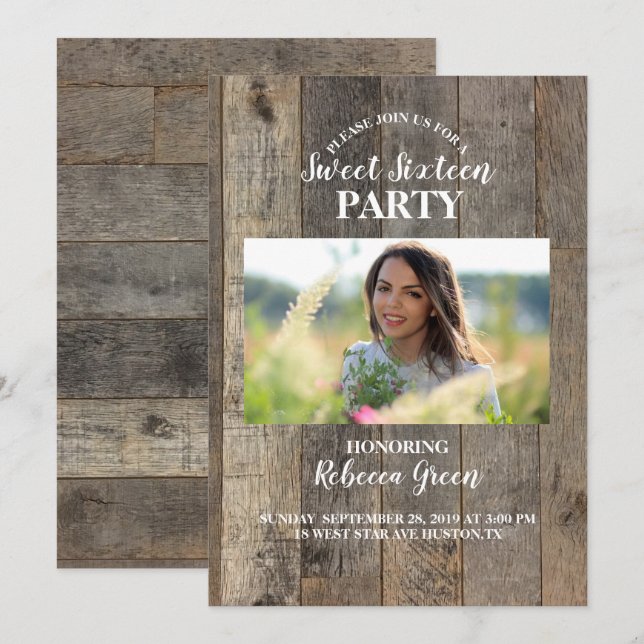 barn wood western country Sweet sixteen party Invitation (Front/Back)