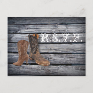 Barn Wood Western Cowboy wedding response RSVP Invitation Postcard