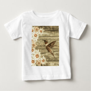 Barn wood white daisy french country hummingbird baby T-Shirt