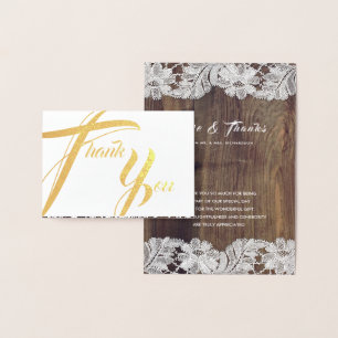 Barn Wood White Lace Wedding Thank You Foil Card