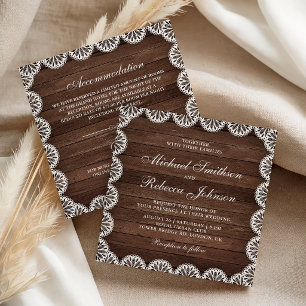 Barn Wood White Scalloped Lace All in One Wedding Invitation