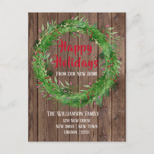 Barn Wood Winter Greenery New Home Happy Holidays Postcard