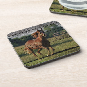 Barn Woodgrain Country Ranch Galloping Brown Horse Coaster