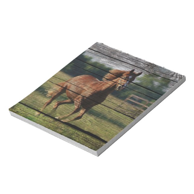Barn Woodgrain Country Ranch Galloping Brown Horse Notepad (Rotated)