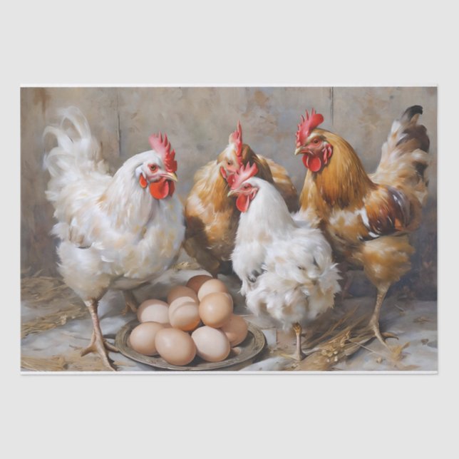 Barn Yard Chickens and Eggs Decoupage Tissue Paper (Front)