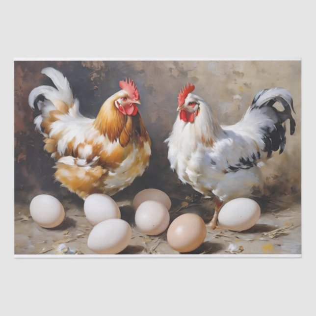 Barn Yard Chickens and Eggs Decoupage Tissue Paper (Front)
