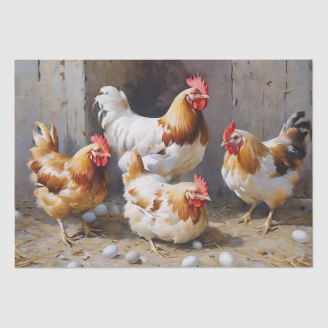 Barn Yard Chickens and Eggs Decoupage Tissue Paper (Front)