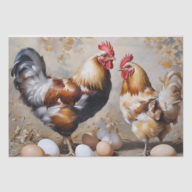Barn Yard Chickens and Eggs Decoupage Tissue Paper (Front)