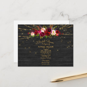 Barnboard String Lights Red Roses Bridal Shower Postcard