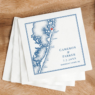 Barnegat Light NJ Map Navy Elegant Wedding Napkin
