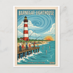 Barnegat Lighthouse New Jersey Retro 1960s Fishing Postcard