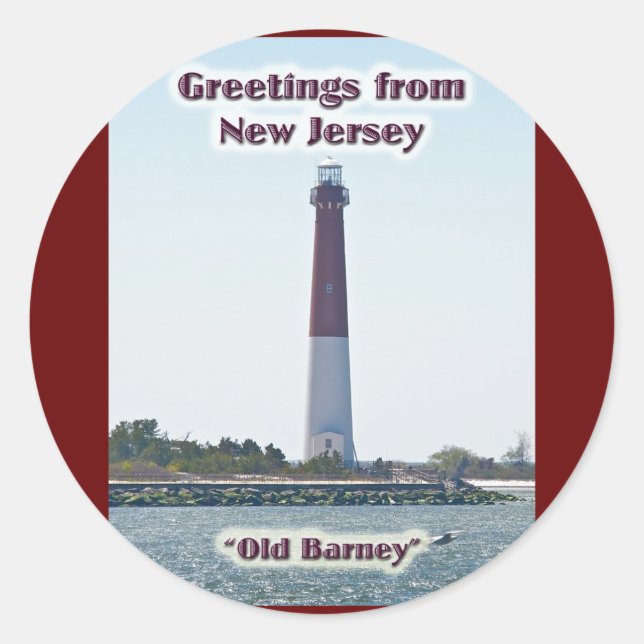 Barnegat Lighthouse NJ Greetings New Jersey Classic Round Sticker (Front)