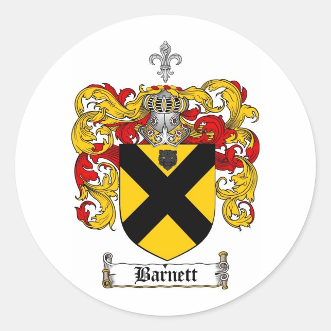 BARNETT FAMILY CREST -  BARNETT COAT OF ARMS CLASSIC ROUND STICKER (Front)