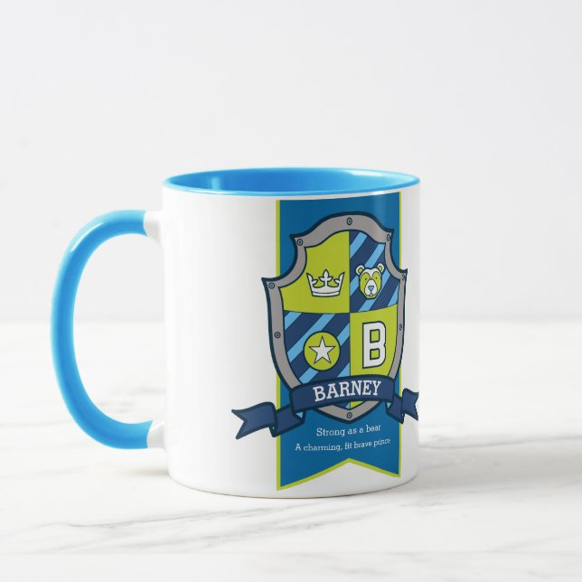 Barney letter B crest blue green name meaning mug (Left)