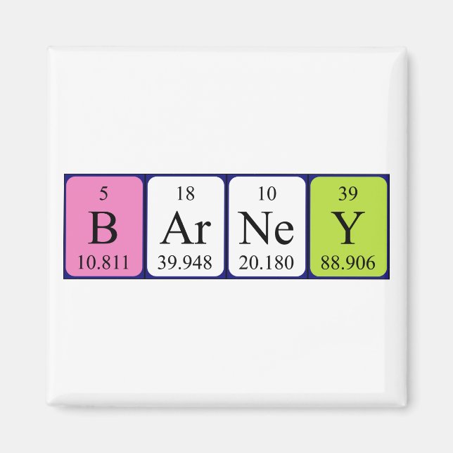 Barney periodic table name magnet (Front)