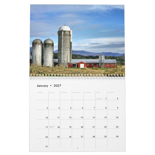Barns In Vermont Calendar (Jan 2027)