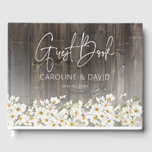 Barnwood and Daisies Rustic Wedding Guest Book