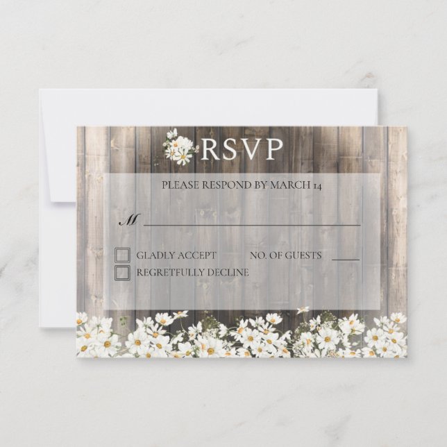 Barnwood and Daisies Wedding RSVP Card (Front)