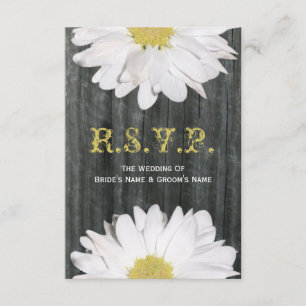 Barnwood and Daisy Wedding Small RSVP Card