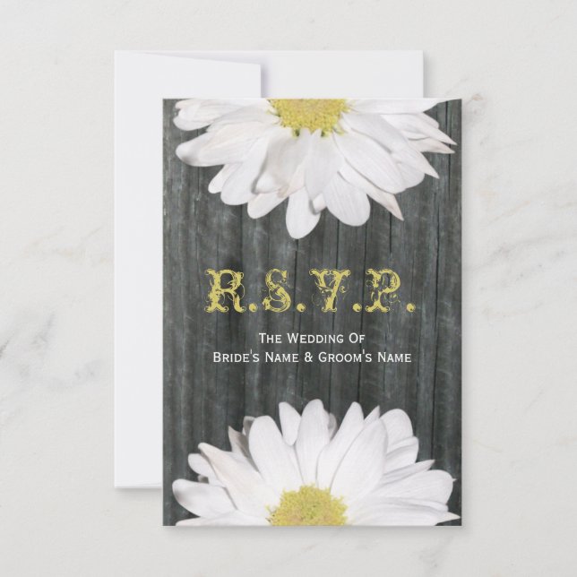 Barnwood and Daisy Wedding Small RSVP Card (Front)
