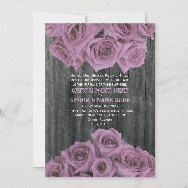 Barnwood and Pink Roses Wedding Invitation (Front)
