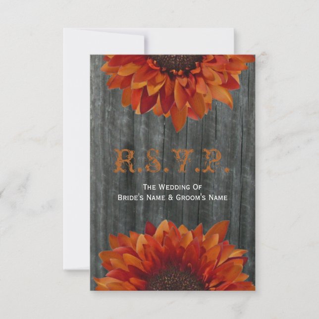 Barnwood and Sunflower Fall Wedding Small RSVP (Front)