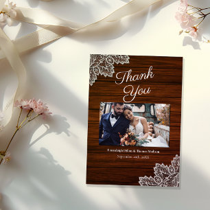 Barnwood and Vintage Lace Wedding Thank You Card