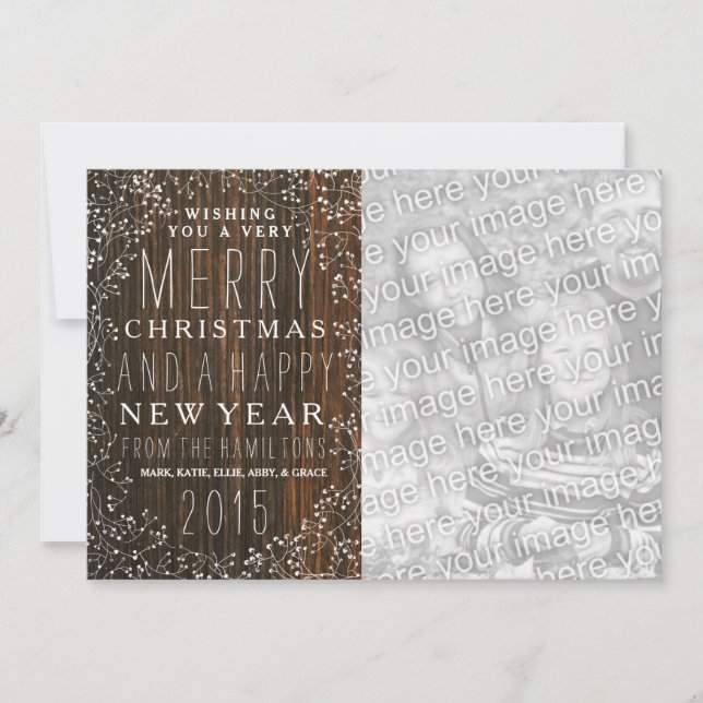 Barnwood + Baby's Breath Photo Christmas Holiday Card (Front)