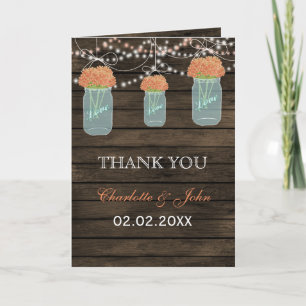 Barnwood coral floral mason jars Thank You Card
