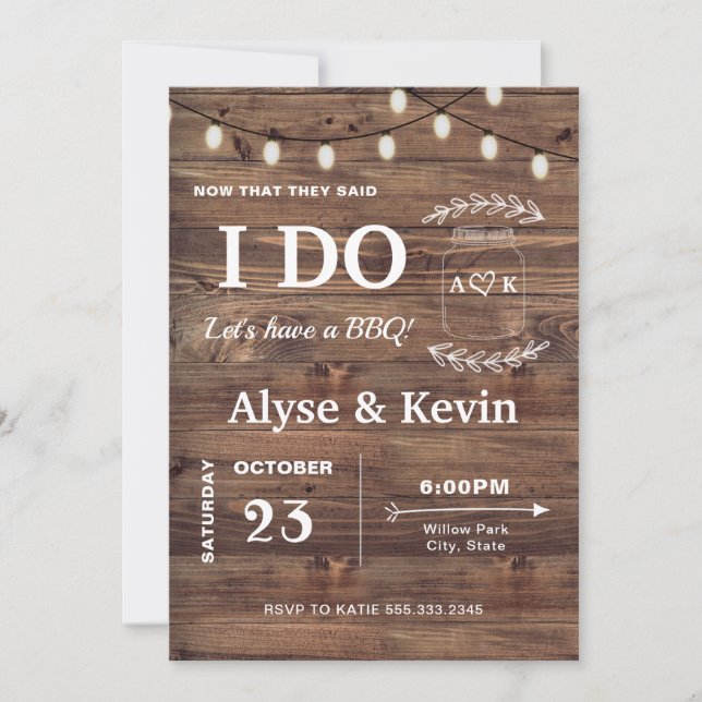 Barnwood Fairy Lights I DO BBQ Invitation (Front)