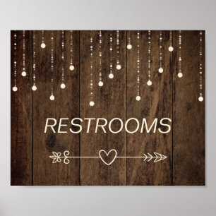 Barnwood Fairy Lights Right Arrow Bathroom Sign