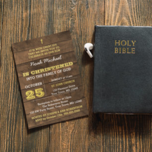 Barnwood Gold Christening Invitation