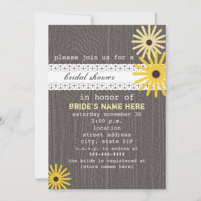 Barnwood & Lace Inspired Wildflowers Bridal Shower Invitation (Front)