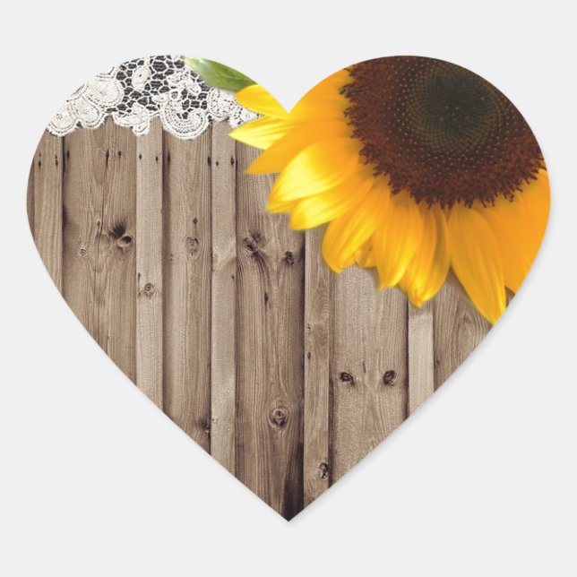 barnwood lace rustic western country sunflower heart sticker (Front)