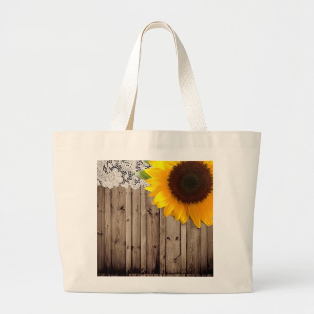 barnwood lace rustic western country sunflower large tote bag (Front)