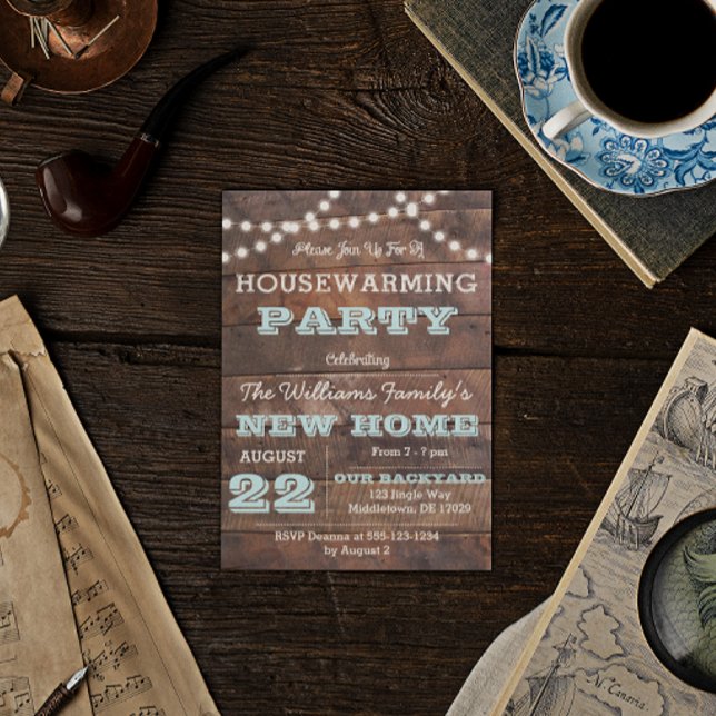 Barnwood Lights Aqua Housewarming Invitation (Creator Uploaded)