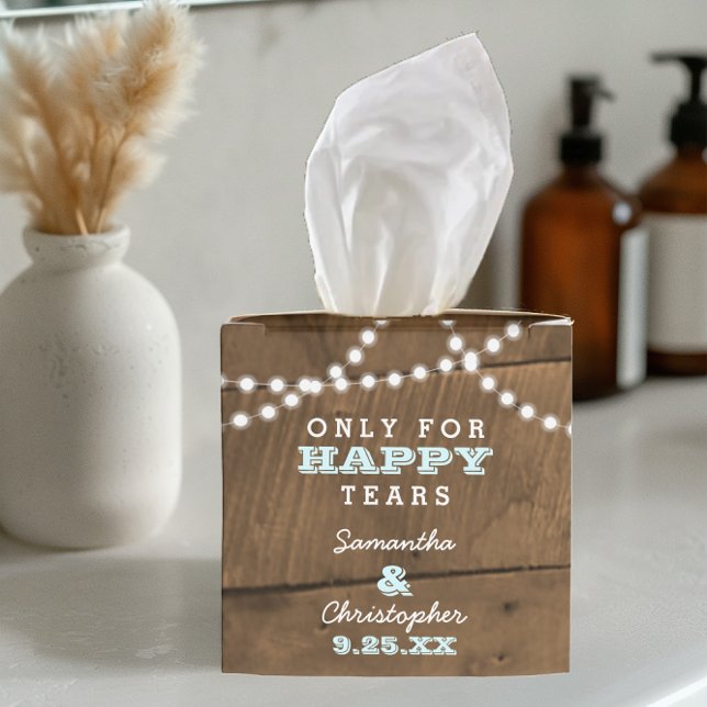 Barnwood Lights Aqua Mini Wedding Tissue Boxes (Creator Uploaded)