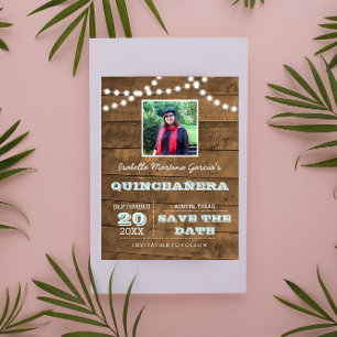 Barnwood Lights Aqua Quinceañera Photo Save Date Announcement Postcard