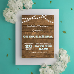 Barnwood Lights Aqua Quinceañera Save the Date Announcement Postcard
