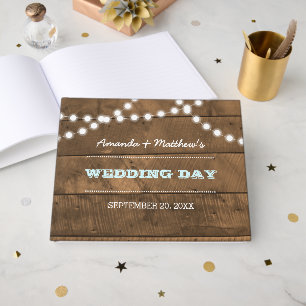 Barnwood Lights Aqua Wedding Guest Book