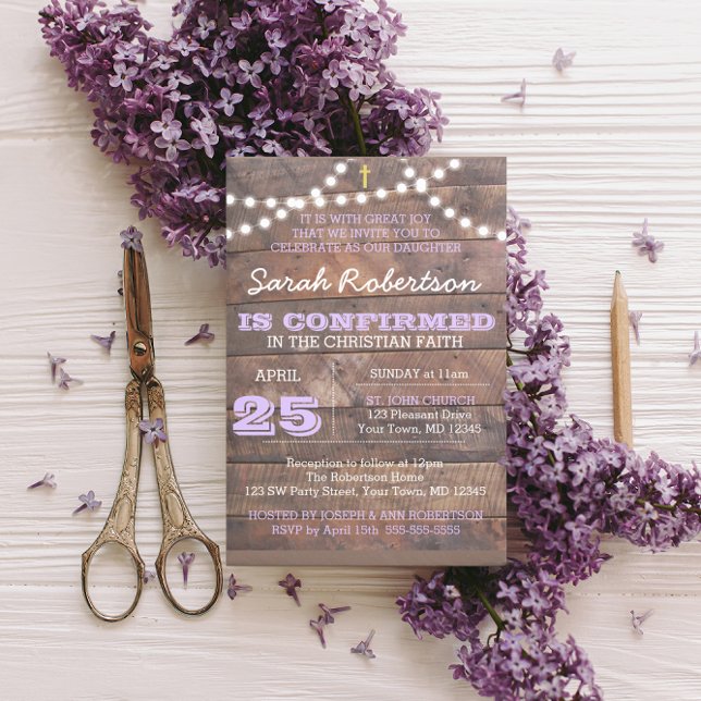 Barnwood Lights Lilac Confirmation/Baptism Invitation (Creator Uploaded)