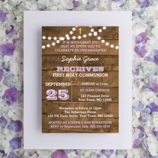 Barnwood Lights Lilac First Holy Communion Invitation (Creator Uploaded)