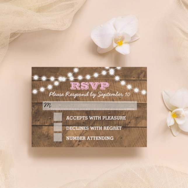 Barnwood Lights Pink Bat Mitzvah RSVP Card (Creator Uploaded)
