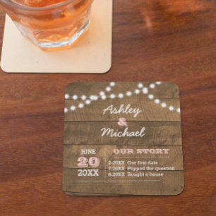 Barnwood Lights Pink Personalised Wedding Coaster