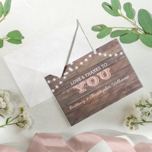Barnwood Lights Pink Wedding Thank You Note