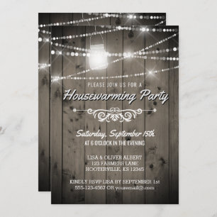 Barnwood Lights Rustic Housewarming Party Invitation